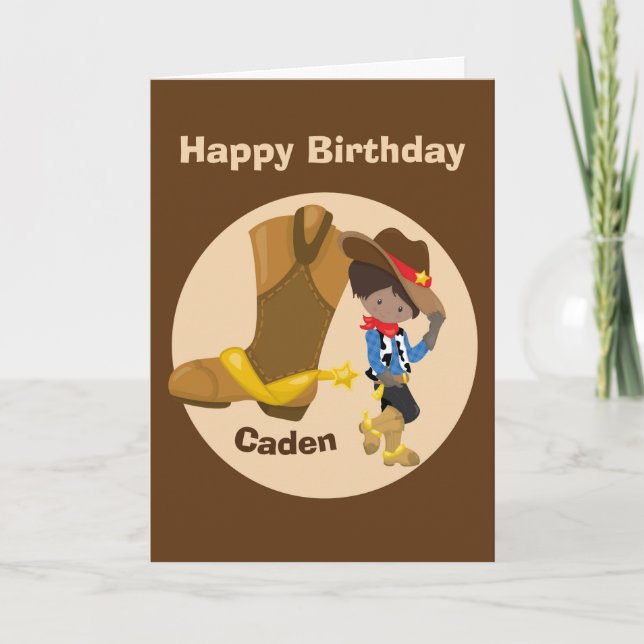Cowboy Kids Custom Hispanic Boy Happy Birthday Karte (Vorderseite)