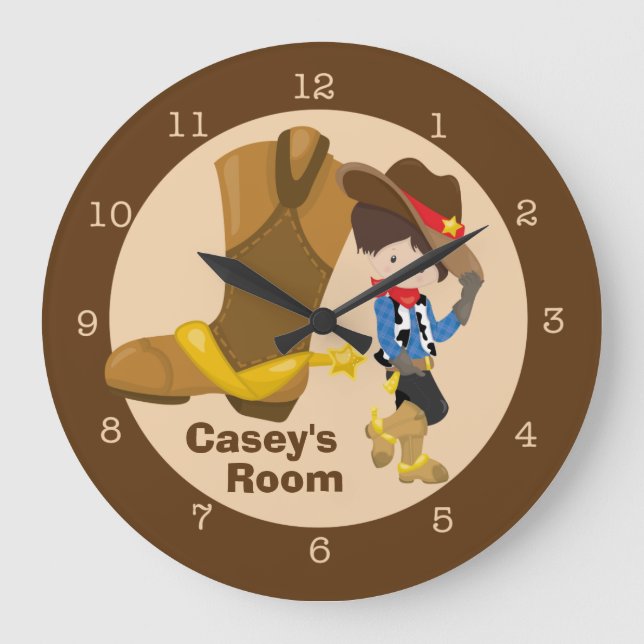 Cowboy Kids Room Große Wanduhr (Vorderseite)