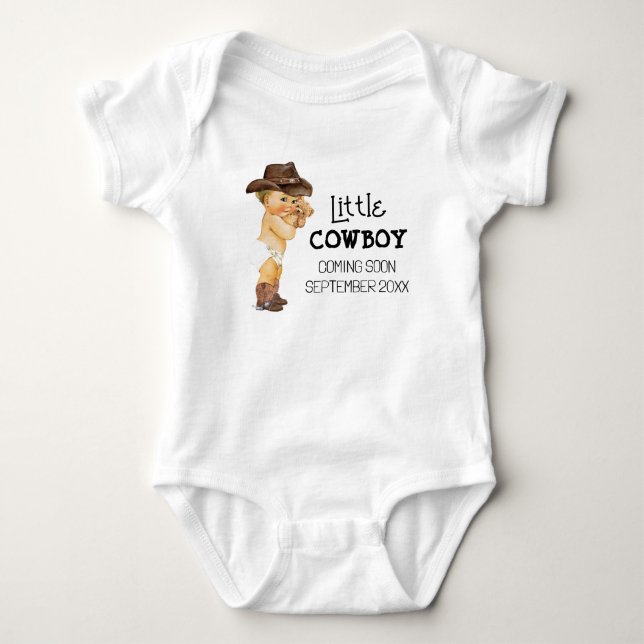 Cowboy kommt bald Schwangerschaftsankündigung Baby Strampler (Vorderseite)