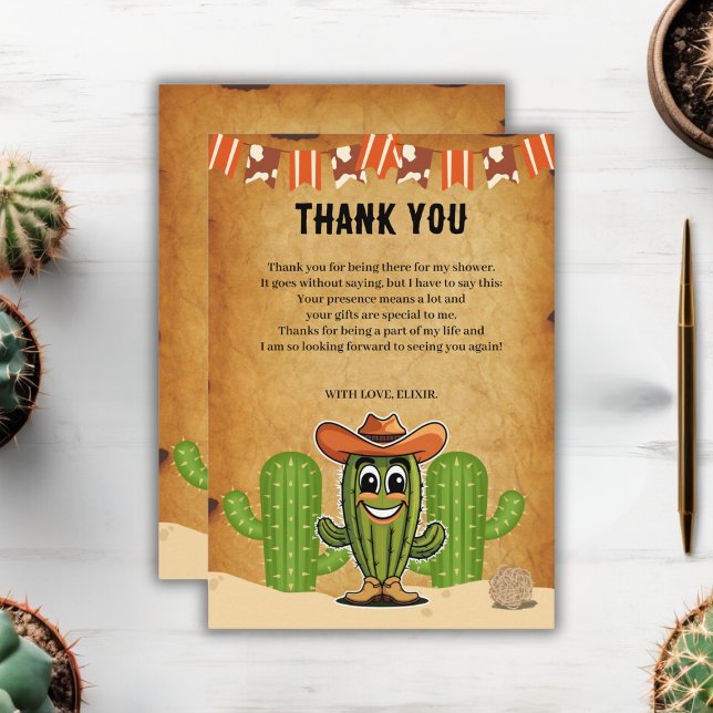 Cowboy Little Cactie Cactus Baby Shower Dankeskarte (Von Creator hochgeladen)