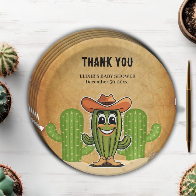Cowboy Little Cactie Cactus Baby Shower Pappteller (Von Creator hochgeladen)