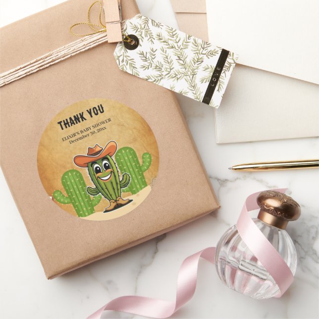 Cowboy Little Cactie Cactus Baby Shower Runder Aufkleber (Schenken)