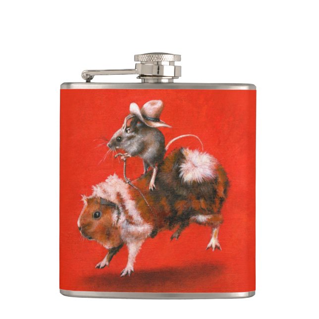 Cowboy-Mäusereitmeerschweinchen-Flasche Flachmann (Vorderseite)