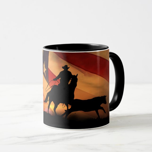 Cowboy mit amerikanischer Flagge Tasse (VorderseiteRechts)