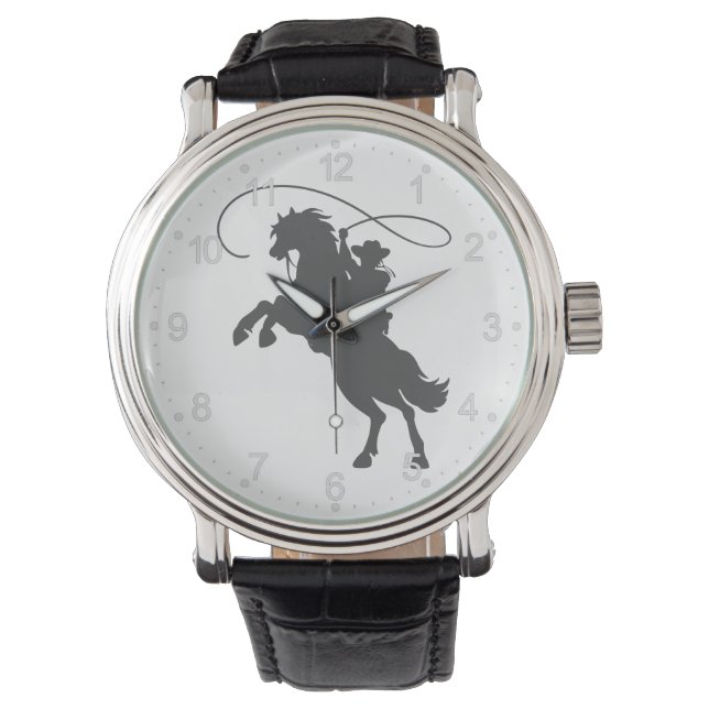 Cowboy mit Brillenreiten aufziehen Armbanduhr (Vorderseite)