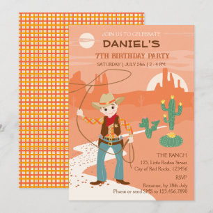 Cowboy mit einer Lasso und einem Kakteen-Kindergeb Einladung