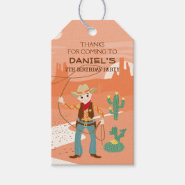 Cowboy mit einer Lasso und einem Kakteen-Kindergeb Geschenkanhänger
