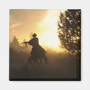 Cowboy mit Lasso in Sunset Magnet