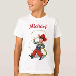 Cowboy mit Lasso Rope personalisierter Name Junge T-Shirt