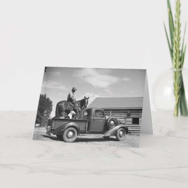 Cowboy mit Pferd in einem LKW Karte (Vorderseite)