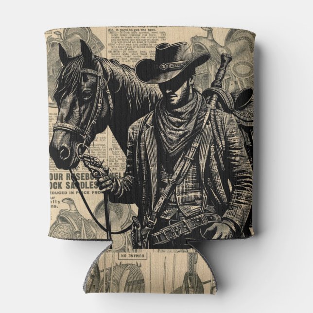Cowboy mit Pferdesattel Western Art Dosenkühler (Rückseite)