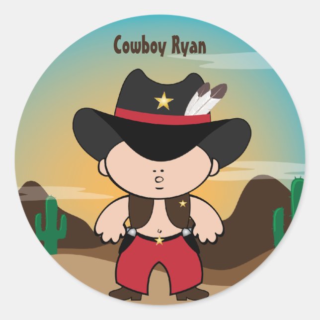 Cowboy mit Sheriff-Hutkleber Runder Aufkleber (Vorderseite)