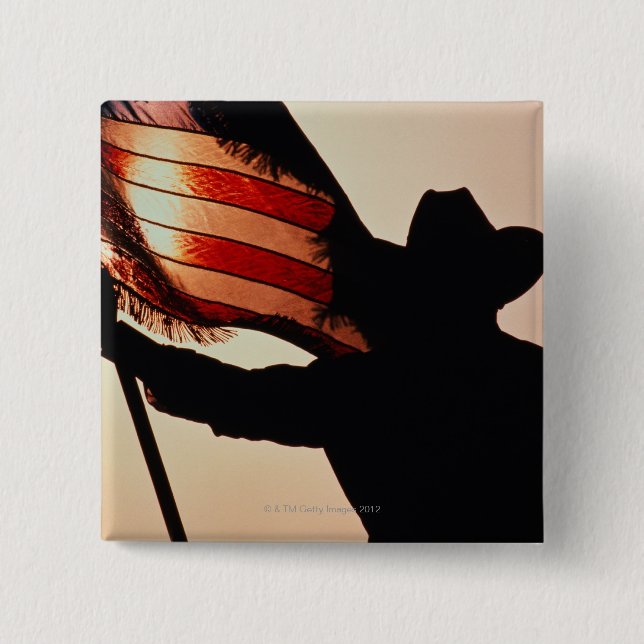 Cowboy mit US Flagge, Silhouette Button (Vorderseite)