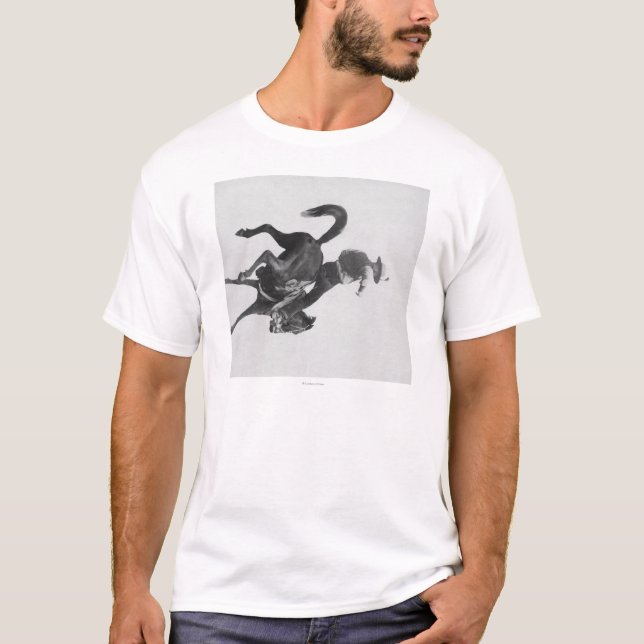 Cowboy Ned geheimnistuerisches Reitsträubendes T-Shirt (Vorderseite)