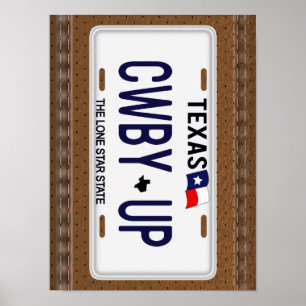 Cowboy oben! CWBY UP Texas-Kfz-Kennzeichen Poster