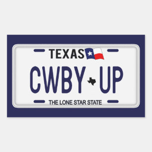 Cowboy oben!  CWBY UP Texas-Kfz-Kennzeichen Rechteckiger Aufkleber