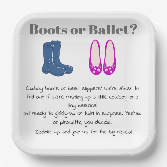 Cowboy oder Girl Boots Balet Gender Reveal Pappteller (Vorderseite)