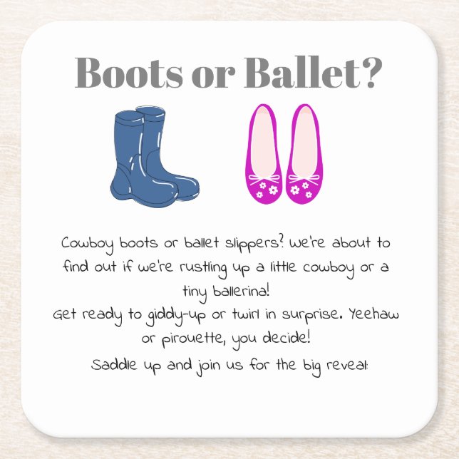 Cowboy oder Girl Boots Balet Gender Reveal Rechteckiger Pappuntersetzer (Vorderseite)