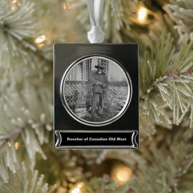Cowboy on Canadian Old West Farm Banner-Ornament Silber (Baum)
