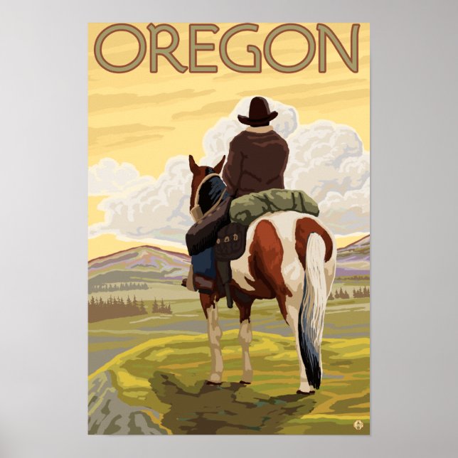 Cowboy on Horseback Vintage Travel Poster (Vorne)