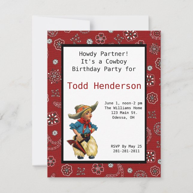 Cowboy-Party Einladung (Vorderseite)