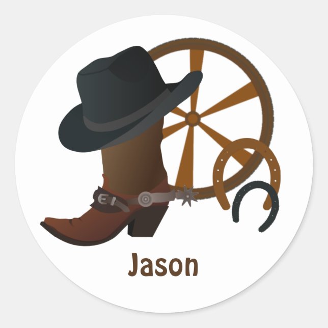 Cowboy Personalisiert Runder Aufkleber (Vorderseite)