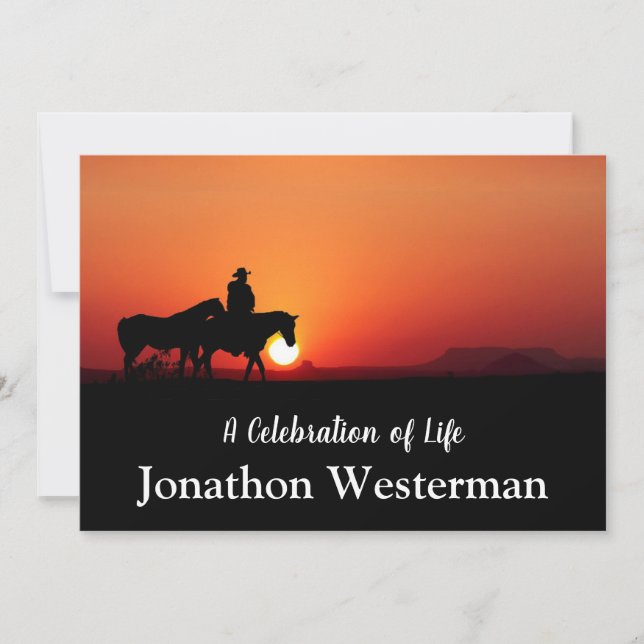 Cowboy-Pferd bei Sonnenuntergang Feier des Lebens  Einladung (Vorderseite)