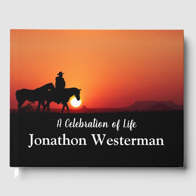 Cowboy-Pferd bei Sonnenuntergang Feier des Lebens Gästebuch (Vorderseite)