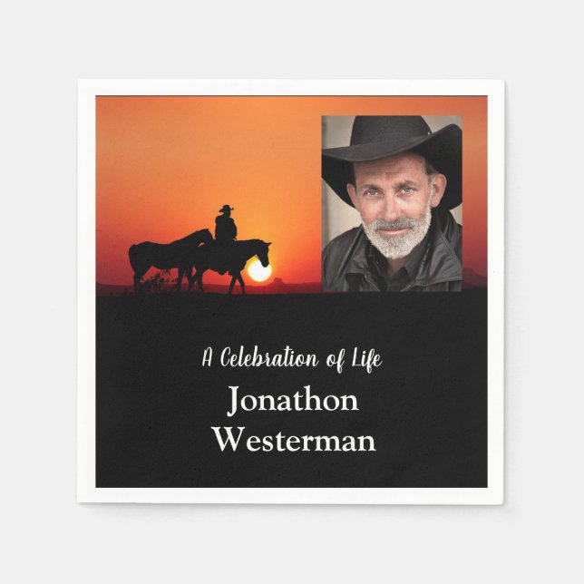 Cowboy-Pferd bei Sonnenuntergang Feier des Lebens Serviette (Vorderseite)