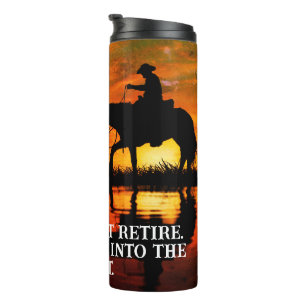 Cowboy, Pferd & Sonnenuntergang Ruhestand Thermosbecher