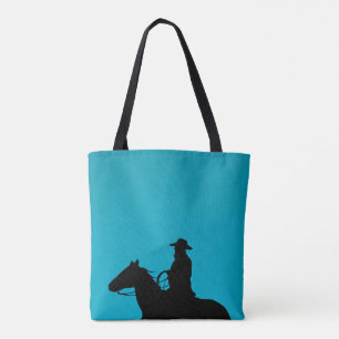 Cowboy & Pferdesilhouette auf Türkis Tasche