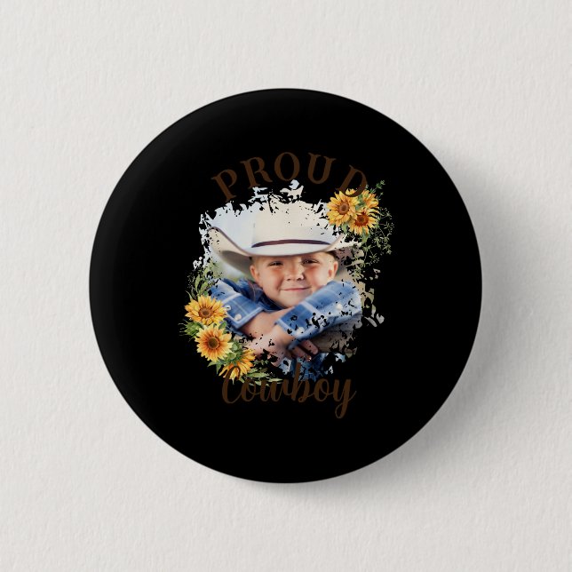 Cowboy Photo Text Sunflower Accent T Shirt  Button (Vorderseite)