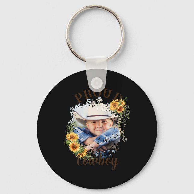 Cowboy Photo Text Sunflower Accent T Shirt  Schlüsselanhänger (Vorderseite)