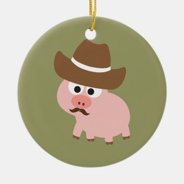 Cowboy Pig Keramik Ornament (Vorne)