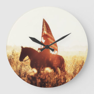 Cowboy Portrait USA Flag Thema. Große Wanduhr