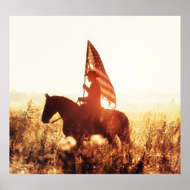 Cowboy Portrait USA Flag Thema. Poster (Vorne)