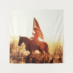 Cowboy Portrait USA Flag Thema. Wandteppich