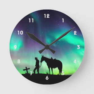 Cowboy Prière Silhouette Horloge murale