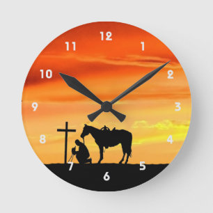 Cowboy Prière Silhouette Horloge murale