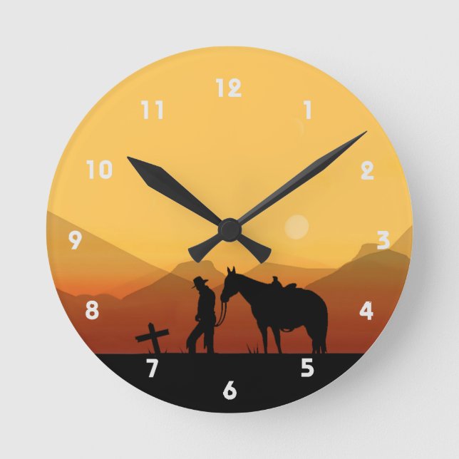 Cowboy Prière Silhouette Horloge murale (Recto)