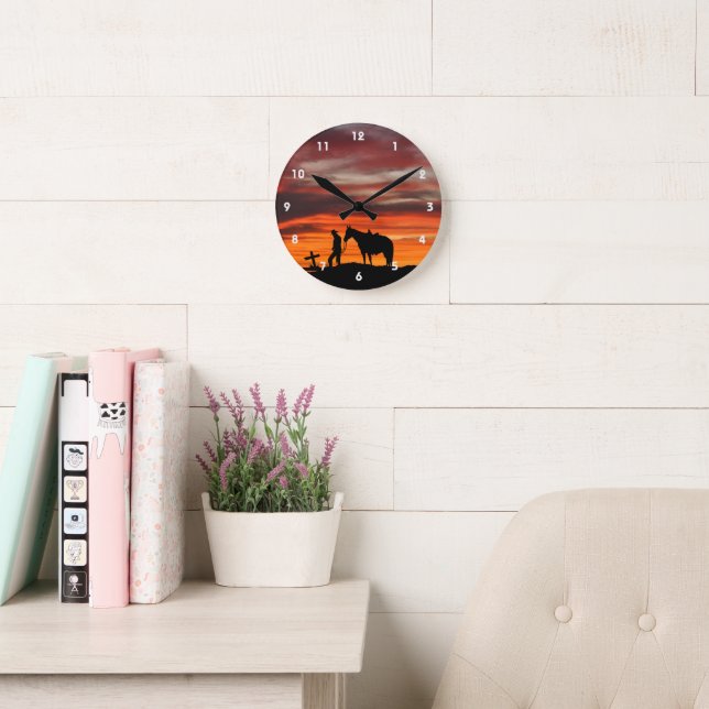 Cowboy Prière Silhouette Horloge murale (Salle de lecture)