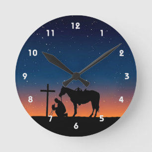 Cowboy Prière Silhouette Horloge murale
