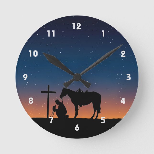 Cowboy Prière Silhouette Horloge murale (Recto)