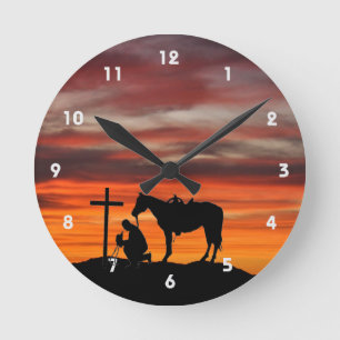 Cowboy Prière Silhouette Horloge murale