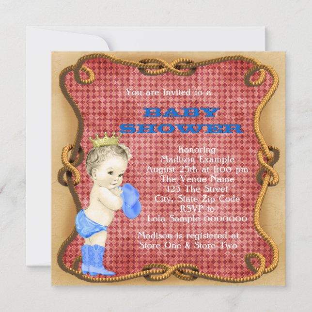 Cowboy Prince Babydusche Einladung (Rückseite)