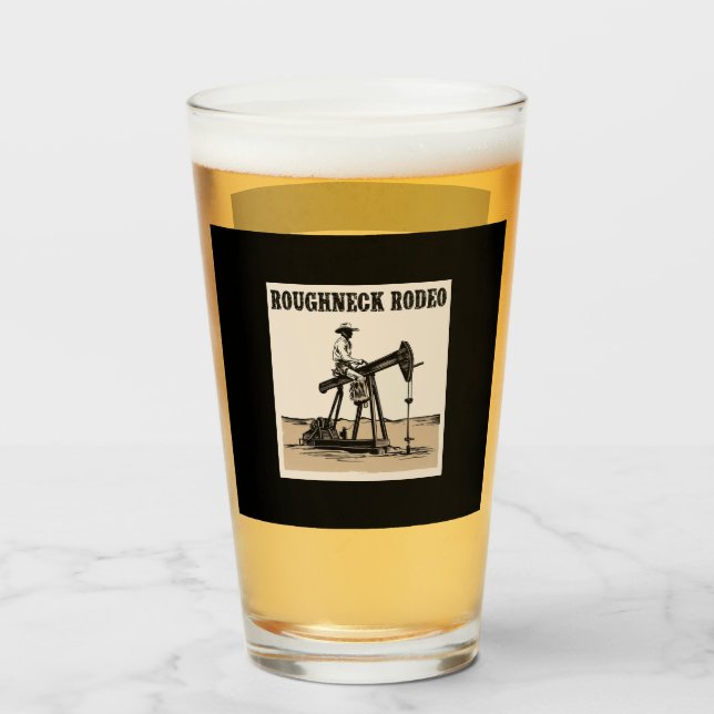 Cowboy Pump Jack Rodeo Design, Western Oilfield Glas (Rückseite (gefüllt))