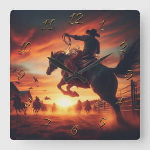 Cowboy Quadratische Wanduhr