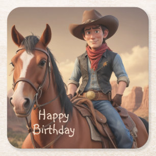 Cowboy Rechteckiger Pappuntersetzer