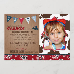Cowboy Red Bandanna Western Thema Geburtstag Einladung