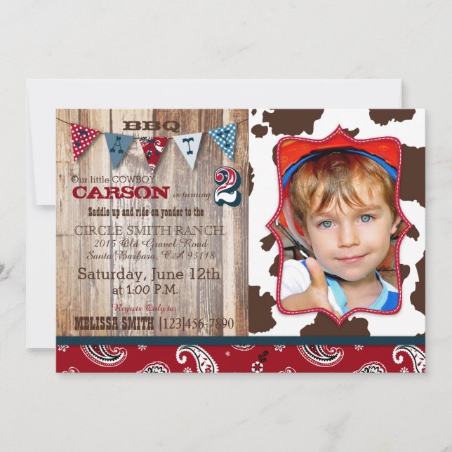 Cowboy Red Bandanna Western Thema Geburtstag Einladung (Vorderseite)